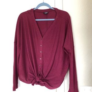 Ana Tie Front Waffle Knit Top Sz LG